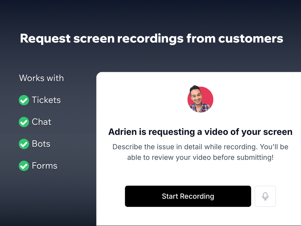 Screen Recording & Live Video Calls by Screendesk primary marketing image — Video app on the Zendesk Marketplace